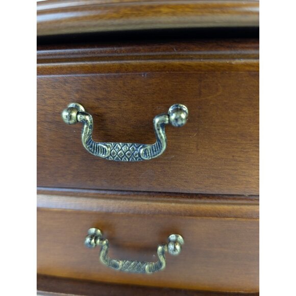 Vintage Large Wood Jewelry Armoire 2 Glass Doors, Mirrors, 4 Drawers Velvet 15" - Picture 6 of 13